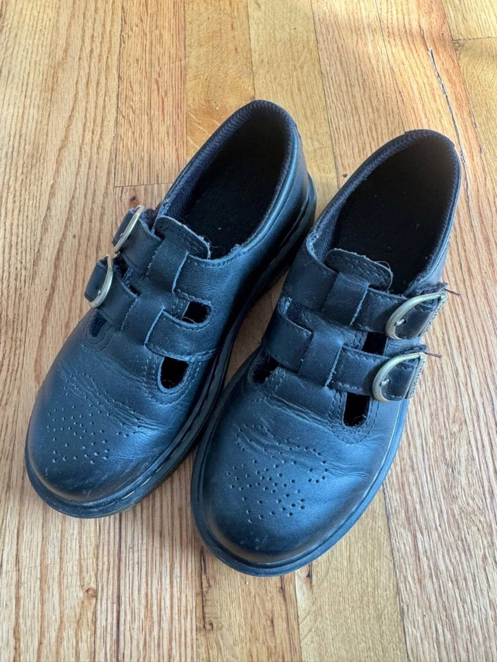 Dr. Martens Kids Black Double-Buckle Leather Shoe
